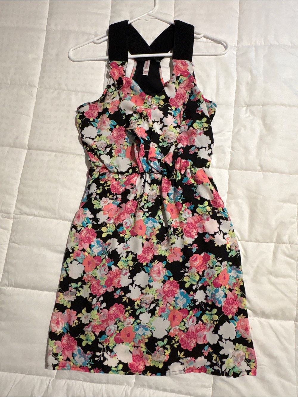 Floral Print Black Sleeveless Dress